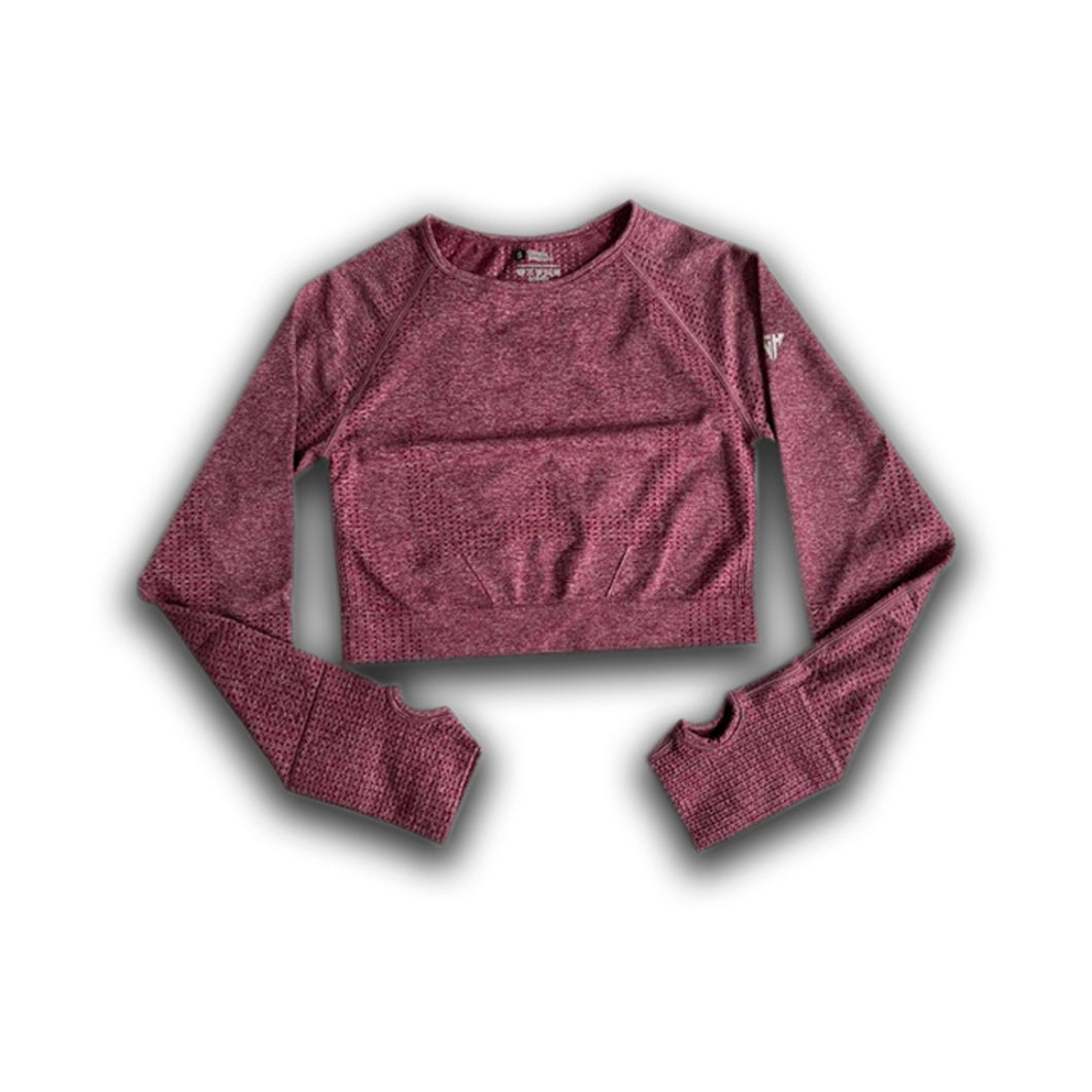 Wine Long Sleeve Crop-Top